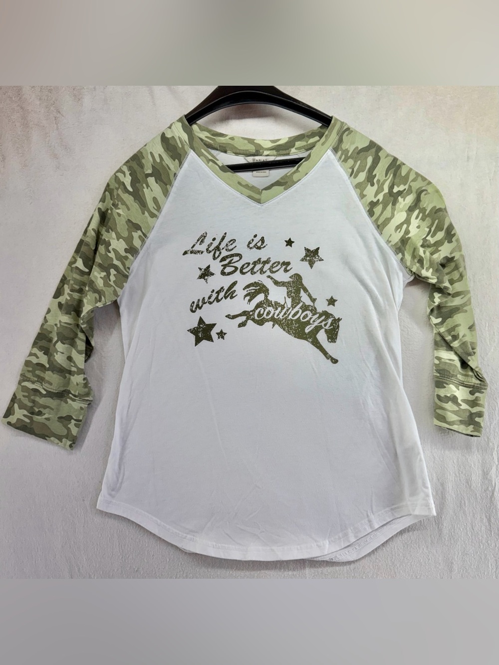 Womens Ariat Shirt White Baseball Camo Life Is Better With Cowboys Western Shirt